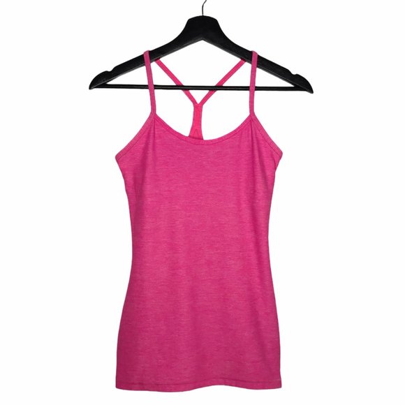 Lululemon Womens Power Y Tank Top 4 Racerback Heathered Neon Pink Built In Bra - Picture 1 of 7